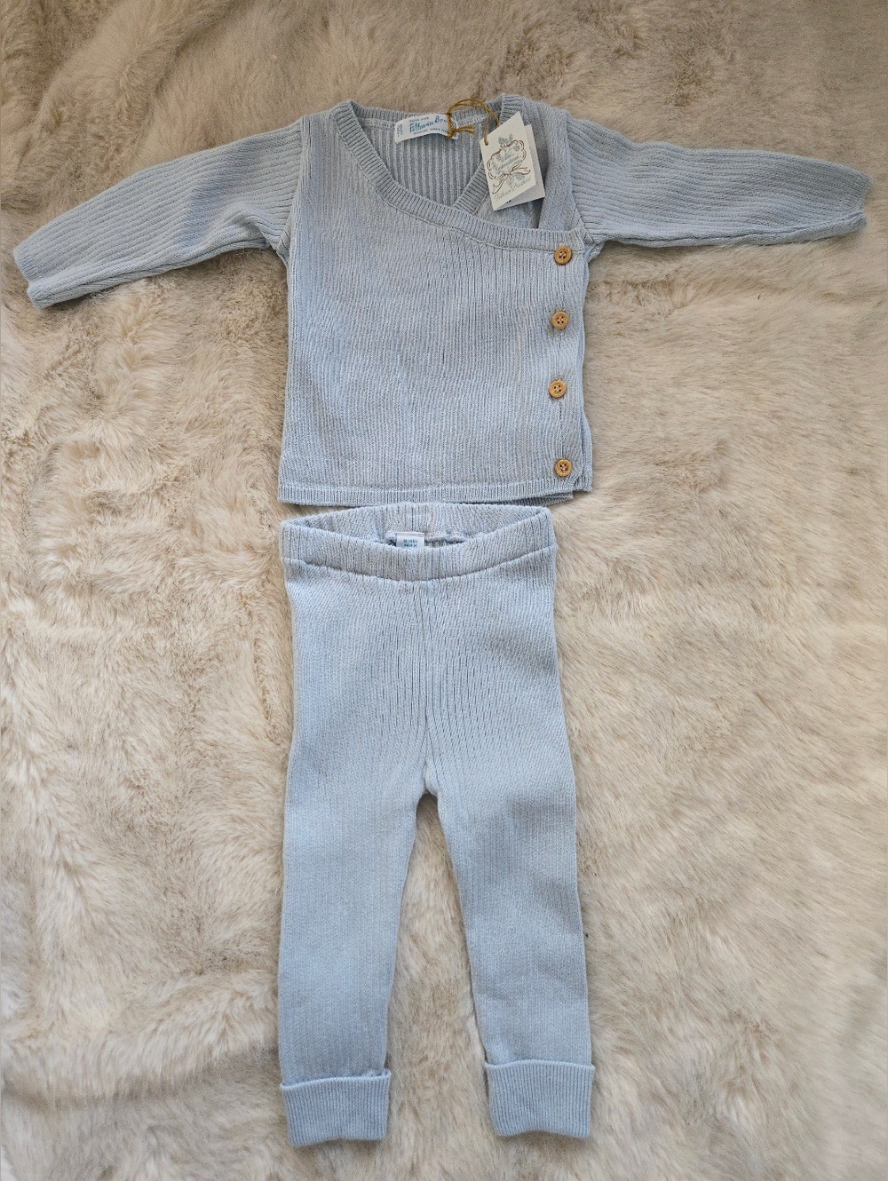 Feltman Brothers Baby Knit Set – 9M Blue Wrap Top + Pants (NWT)